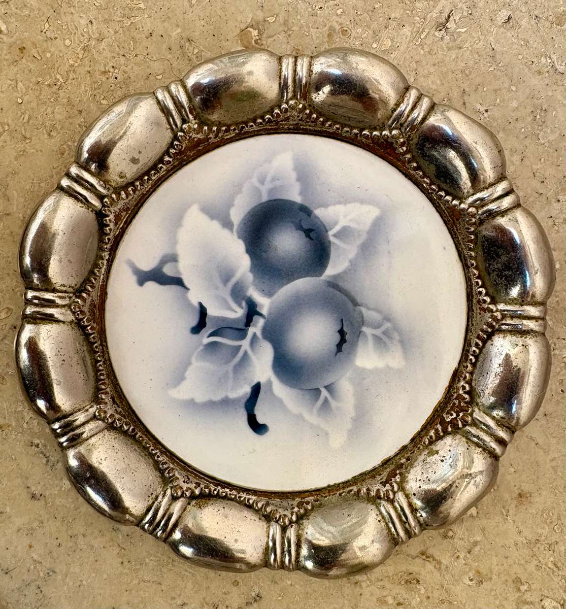 Art Nouveau ceramic coaster set of 3 feature plum numbered