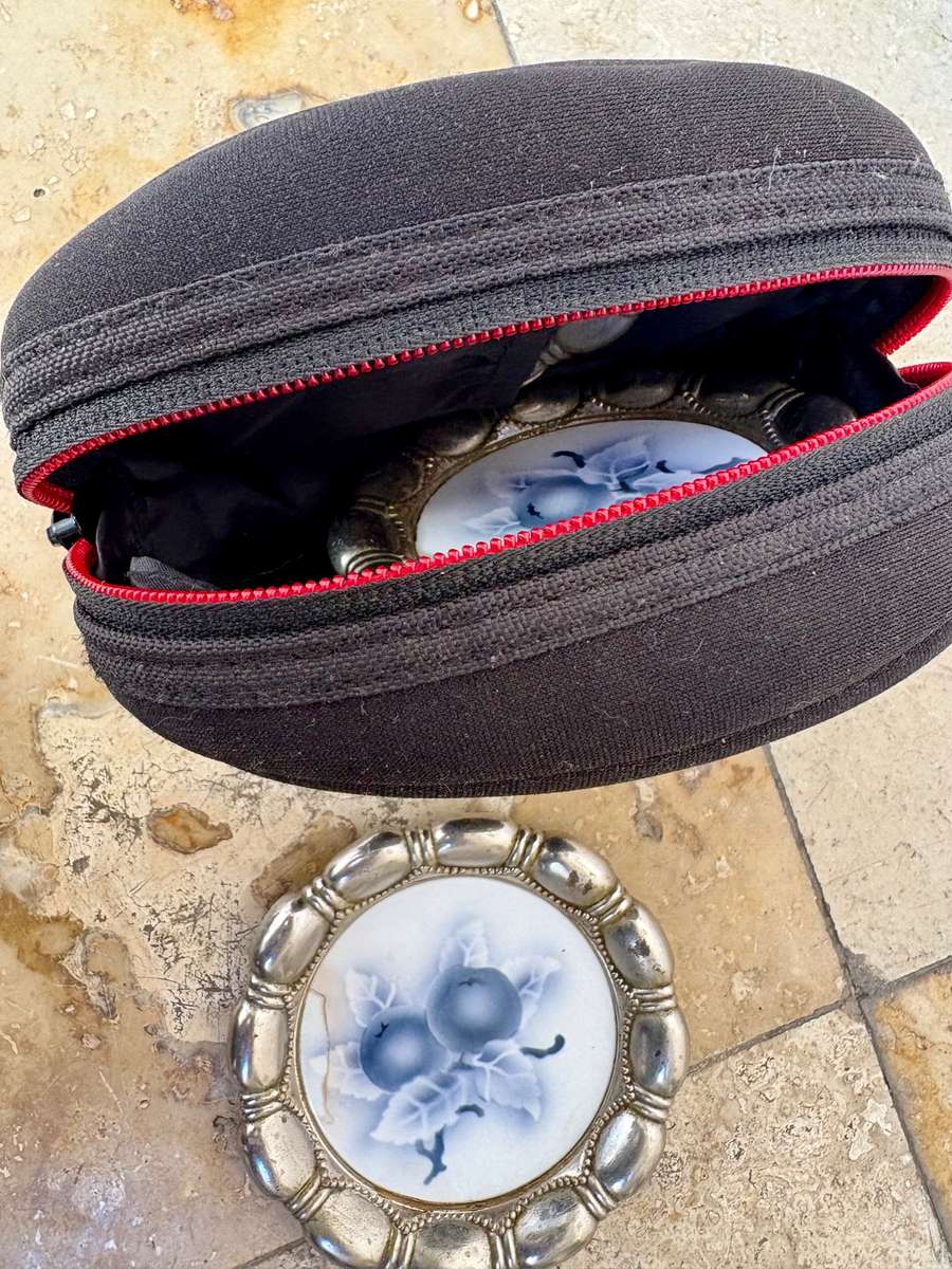 Art Nouveau ceramic coaster set of 3 feature plum numbered