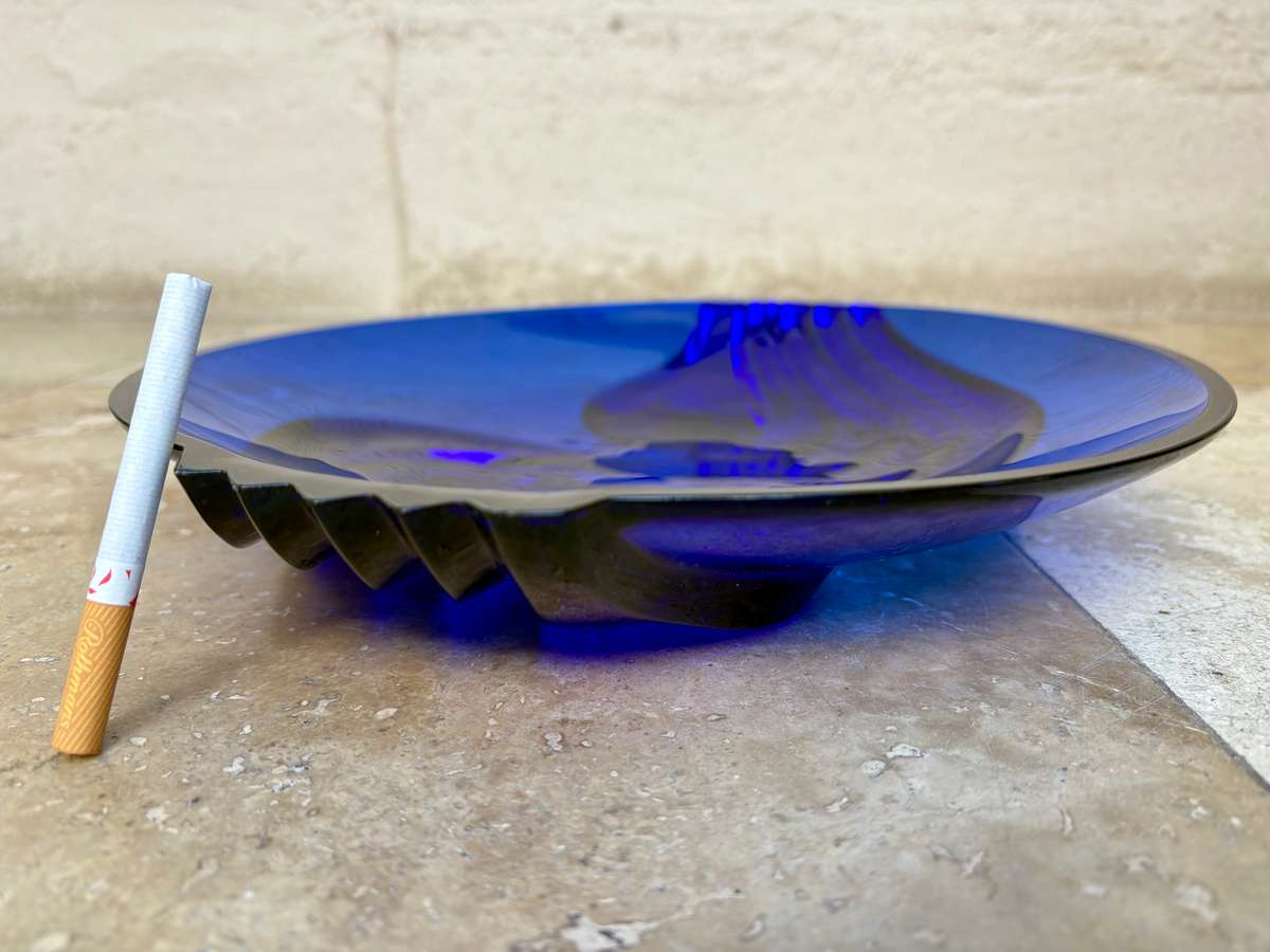 Vintage Luminarc fruit bowl cobalt blue glass , Murano sweet ,  glass blown banana