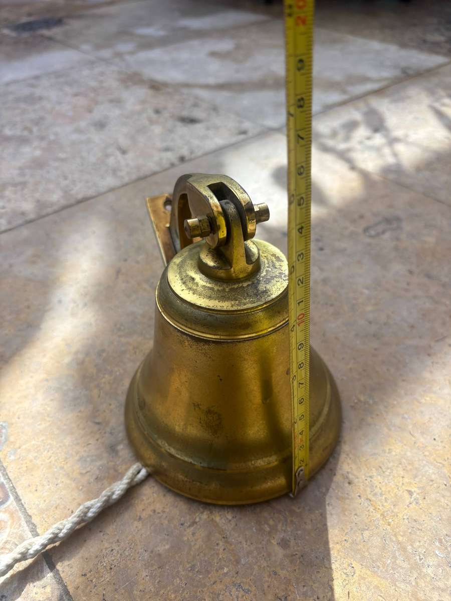 Vintage brass ships bell + wall mount bracket - maritime nautical