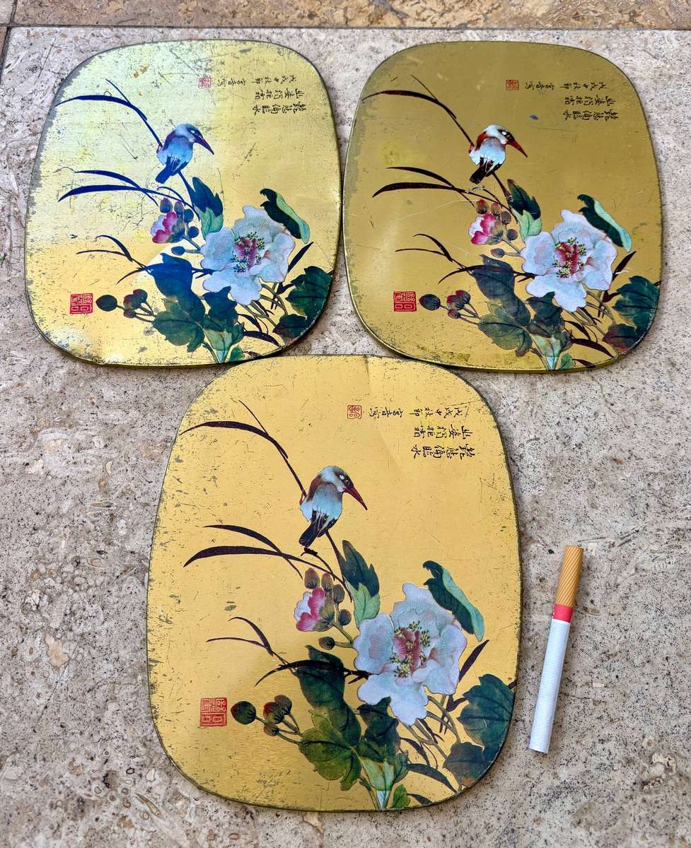 Vintage Asian birds cork trivet hot pads set of 3