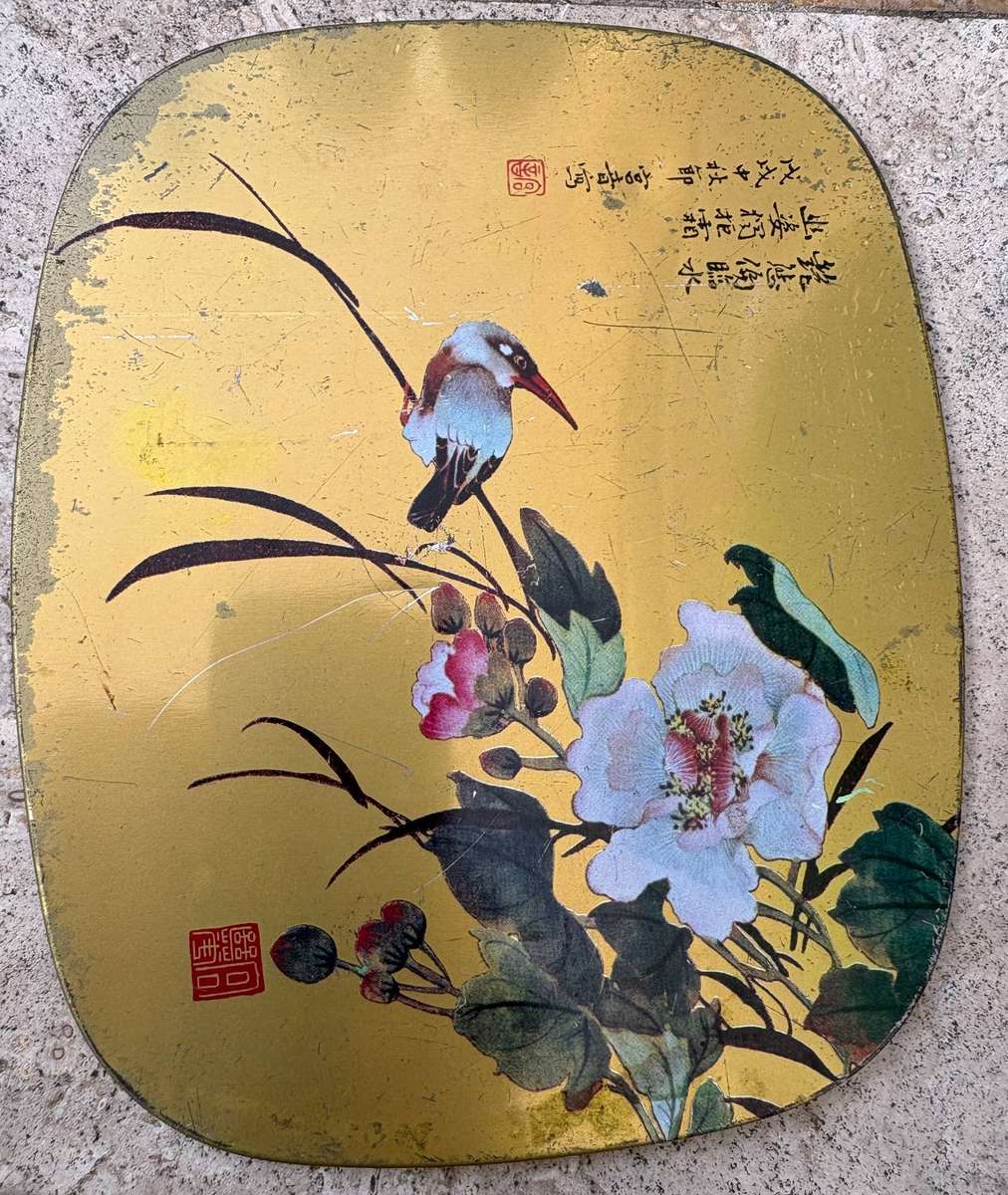 Vintage Asian birds cork trivet hot pads set of 3
