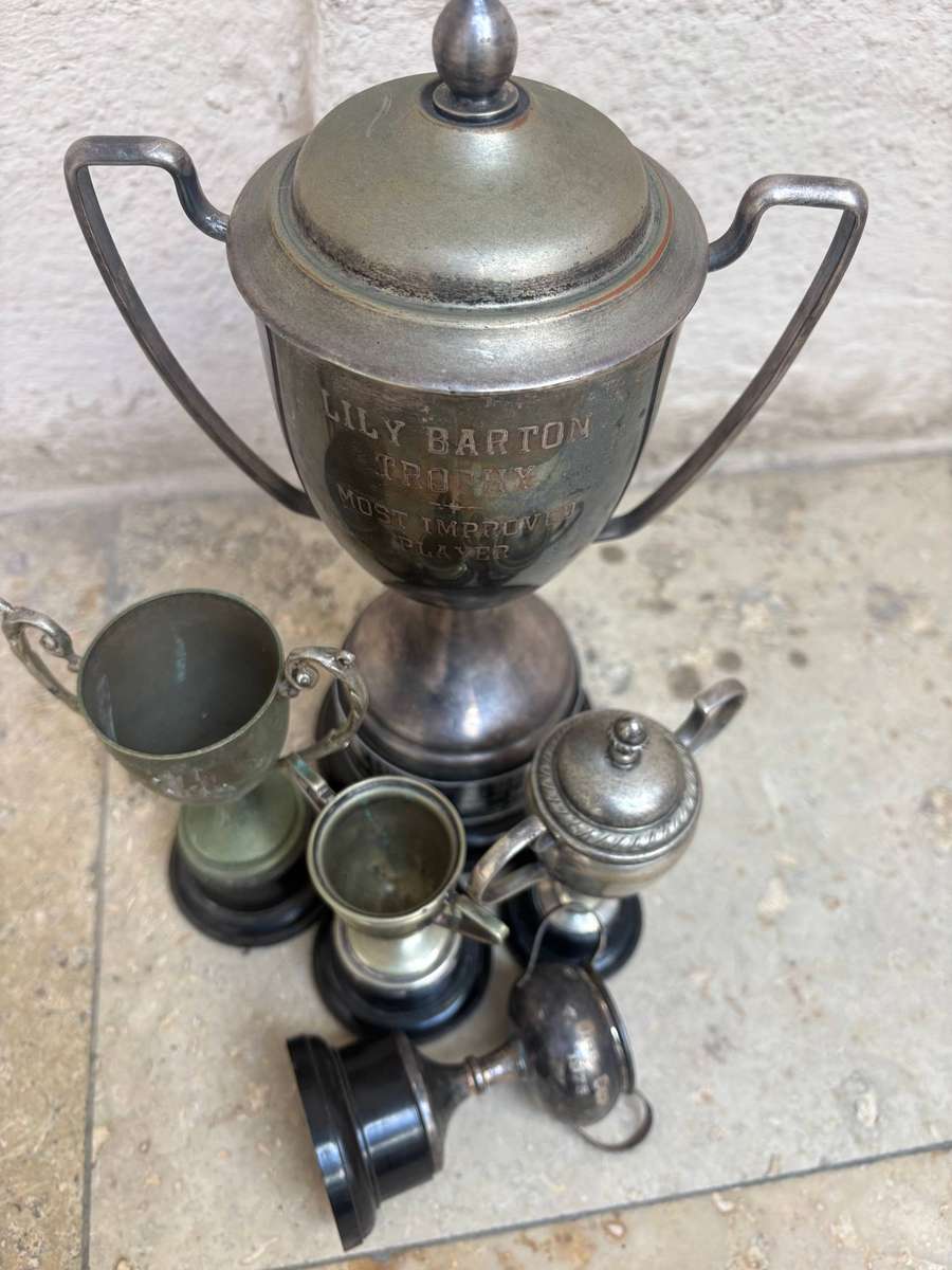Vintage large trophy with 4 small trophies trophy lot