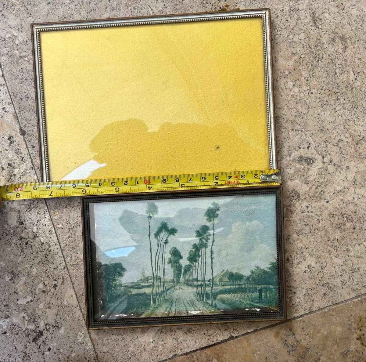 Vintage brass picture frames danish design convex glass Pair