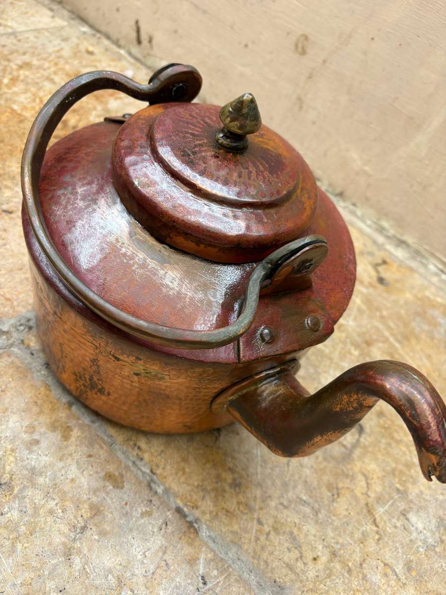Antique hammered  copper large copper kettle gooseneck spout