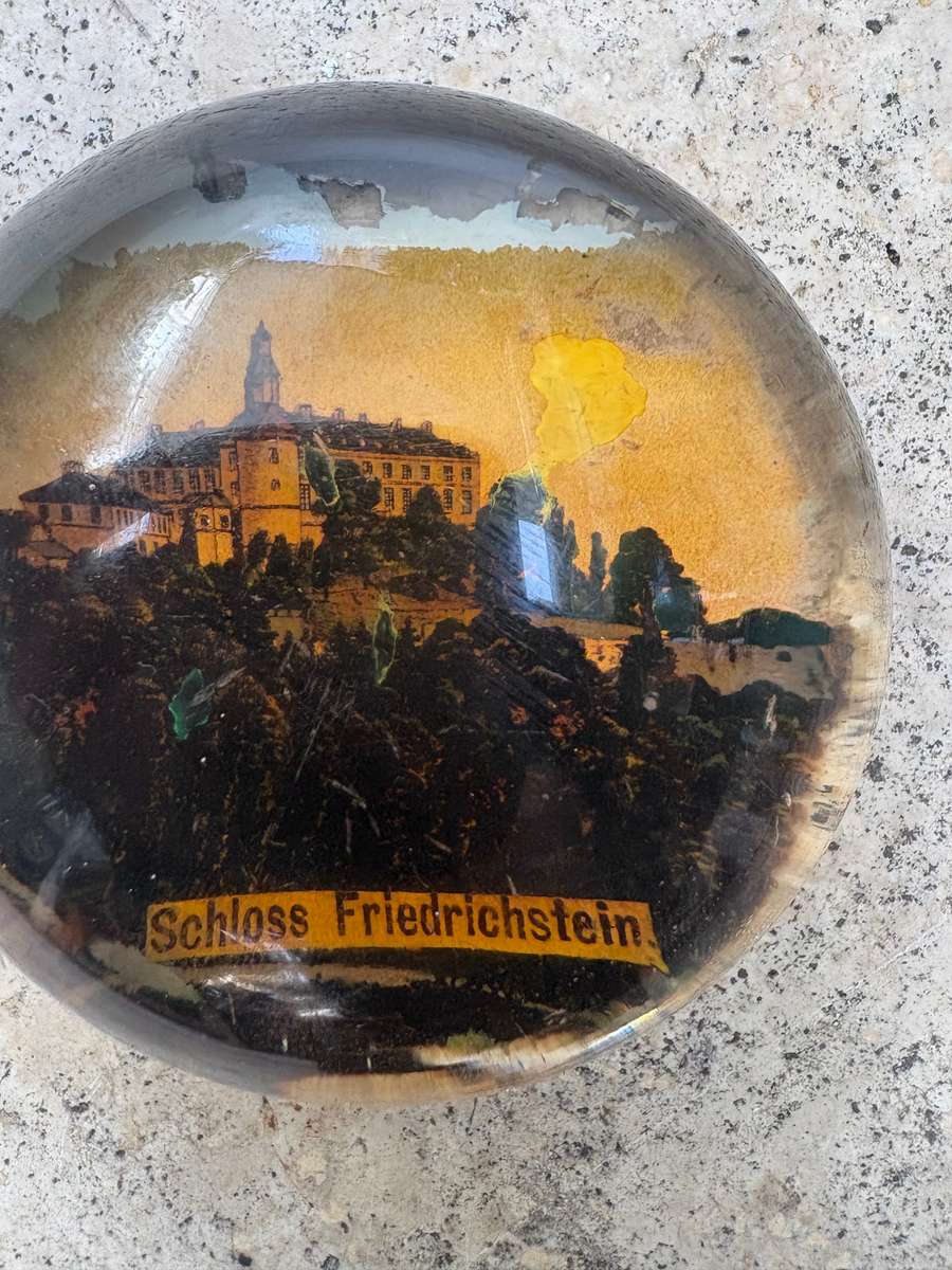 Antique domed glass paper weight Schloss Friedrichstein castle Germany