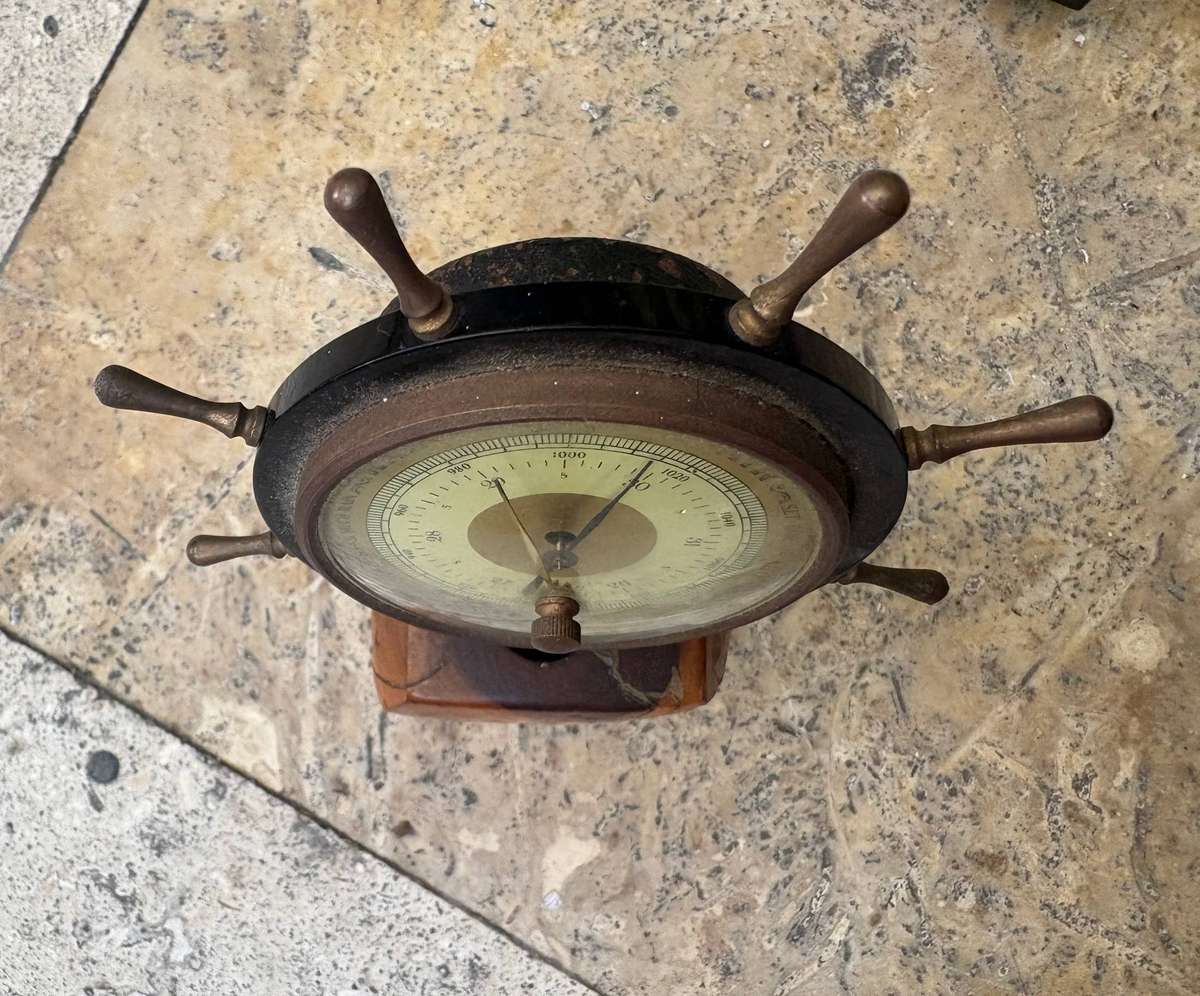 Vintage ships wheel barometer table top  Germany
