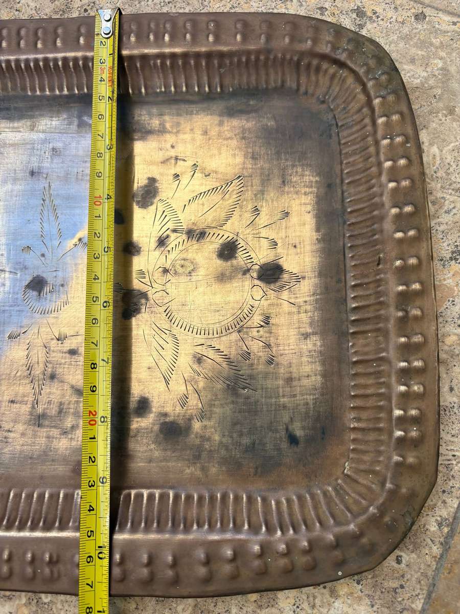 Vintage Brass serving tray floral etching 27cm x 37 cm