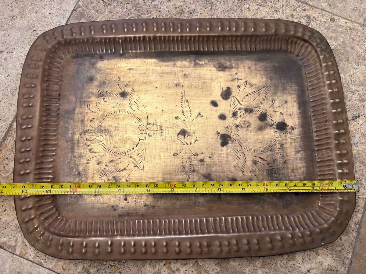 Vintage Brass serving tray floral etching 27cm x 37 cm