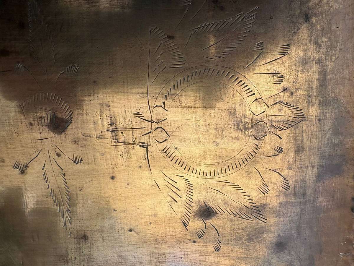 Vintage Brass serving tray floral etching 27cm x 37 cm
