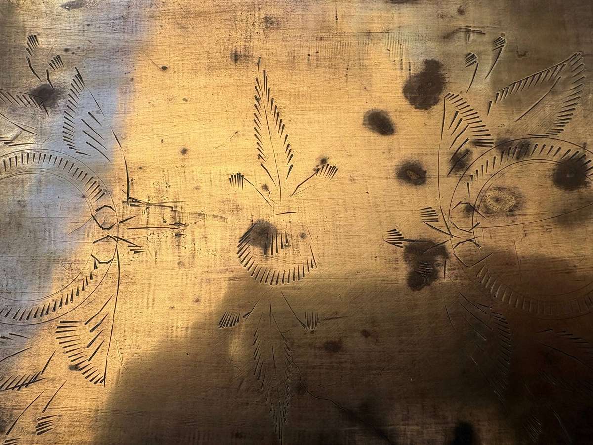 Vintage Brass serving tray floral etching 27cm x 37 cm