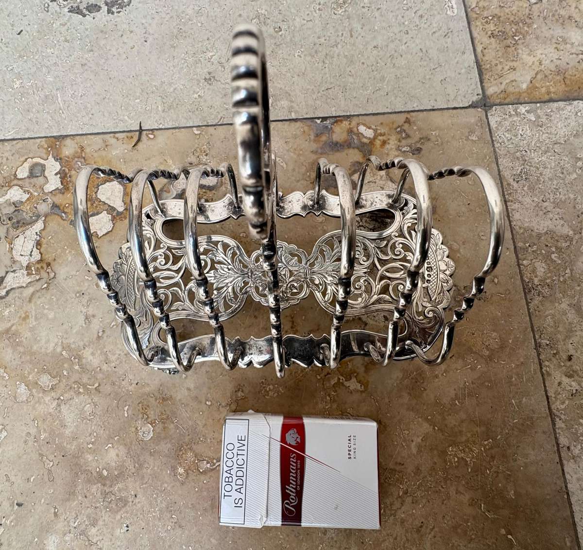 Antique silver plate footed toast rack ornate numbered and hallmarked