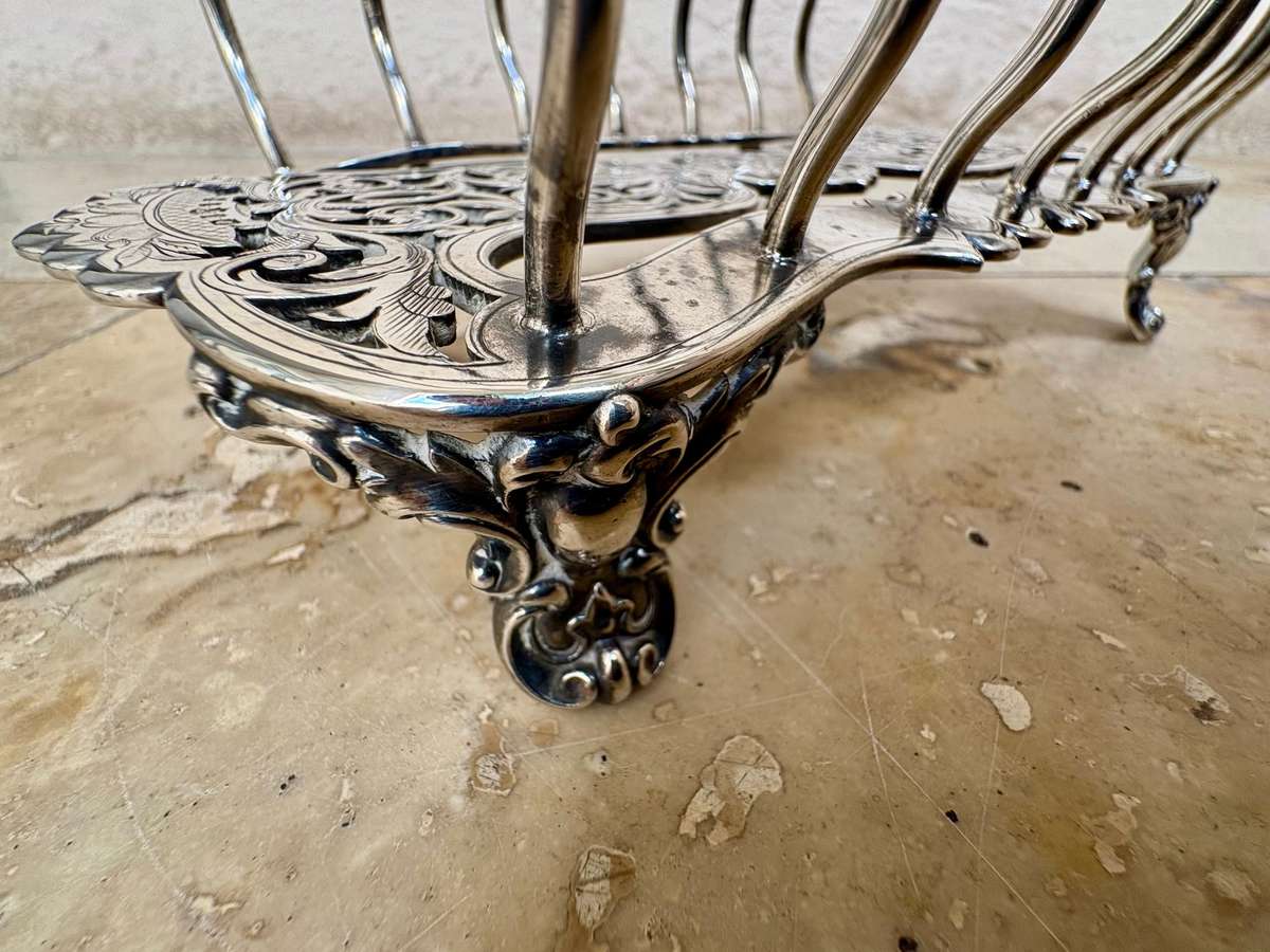 Antique silver plate footed toast rack ornate numbered and hallmarked