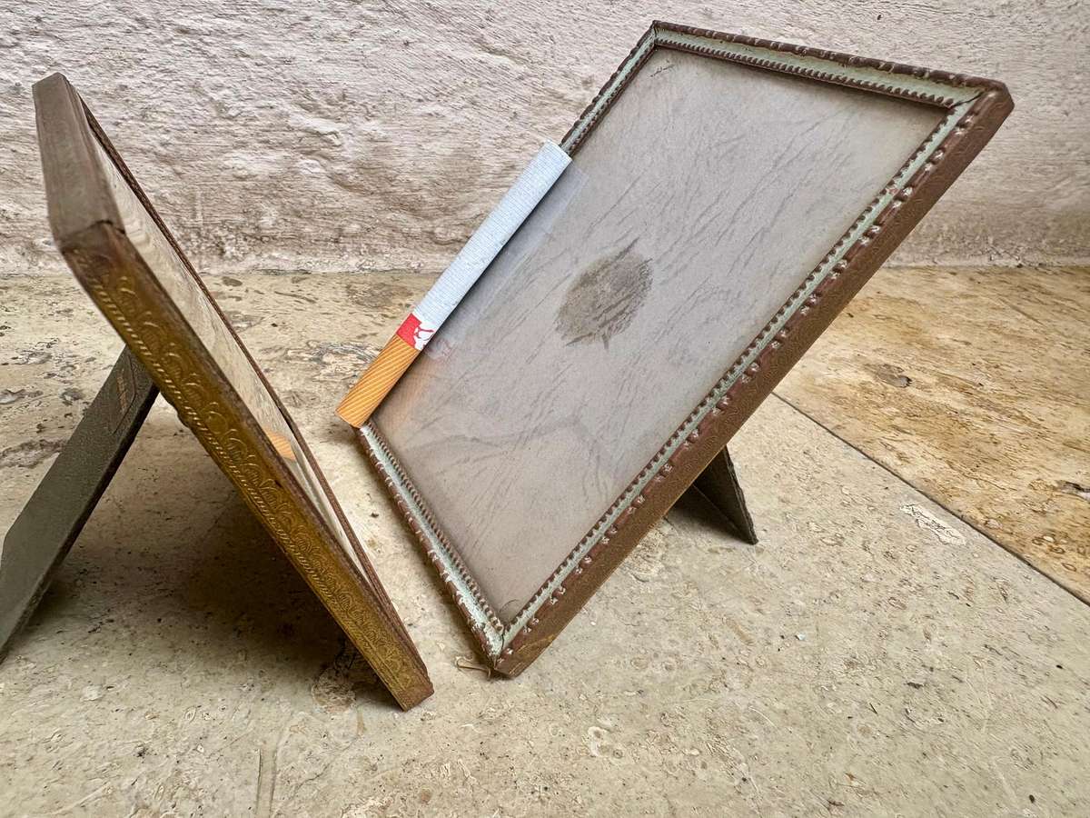 Vintage brass picture frames danish design convex glass