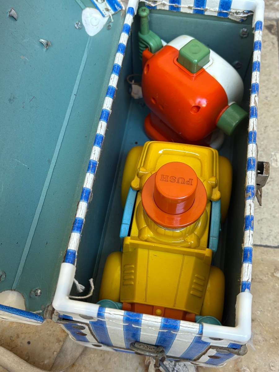 Vintage Tomy push and go car + ring a ding fuel pump 1985