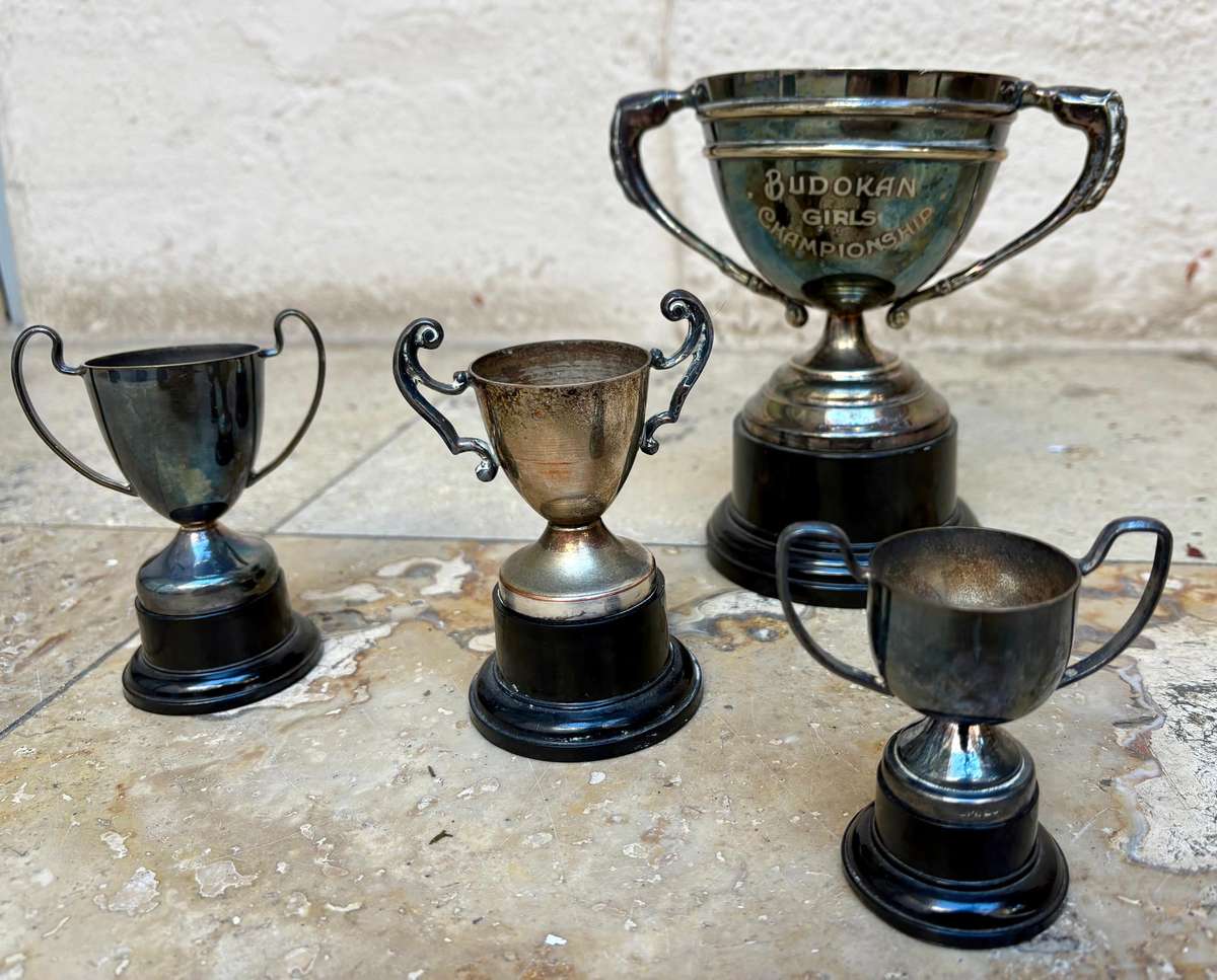 Vintage trophy medium  with 3 small blank trophies epns