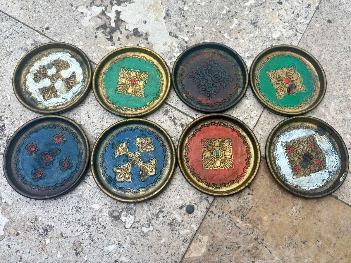Vintage coaster lot florentine coaster set of  8 hand painted Italy