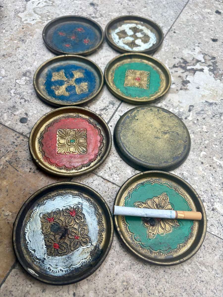 Vintage coaster lot florentine coaster set of  8 hand painted Italy