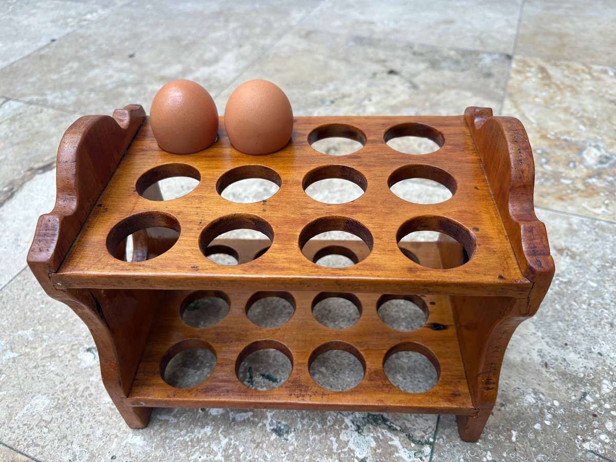 Vintage wooden egg holder tray for 24 eggs storage