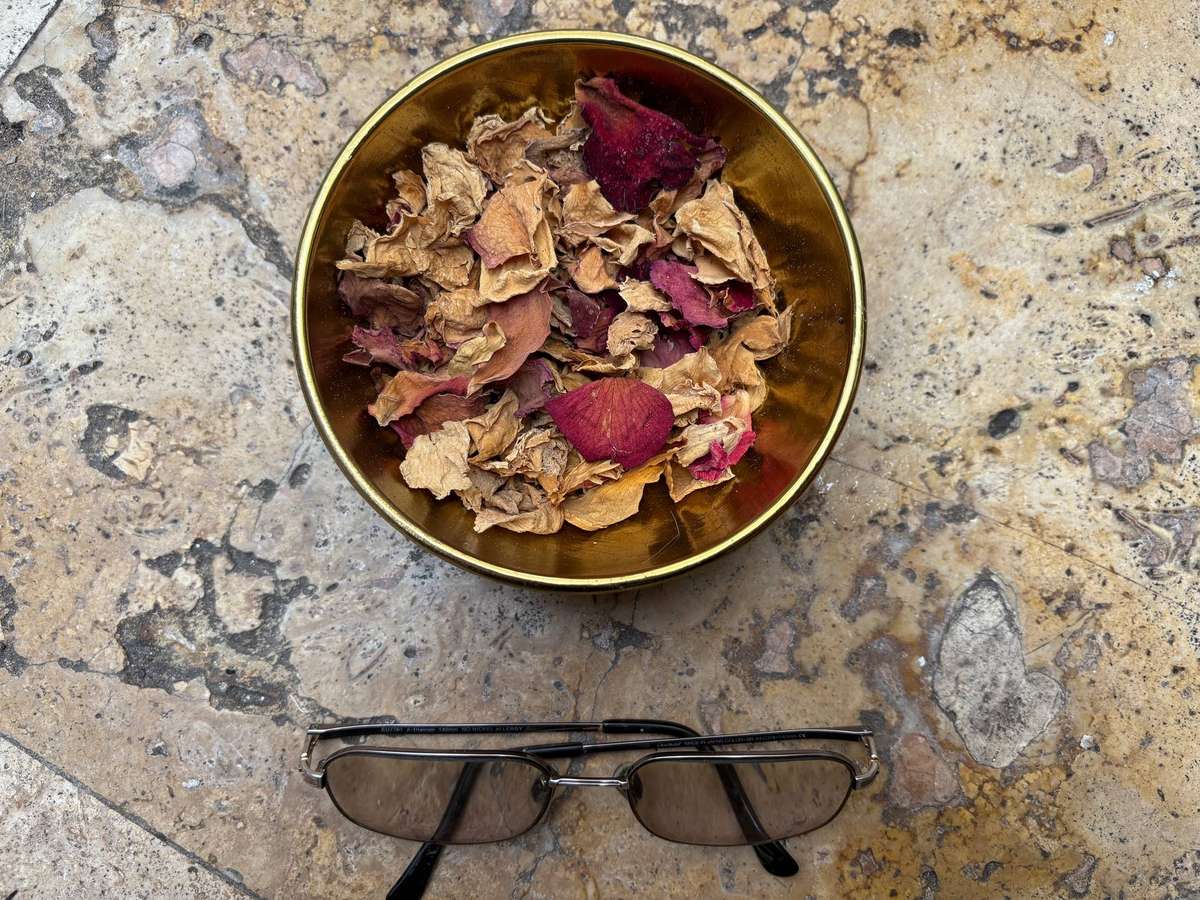 Vintage Brass pot pourri bowl with contents