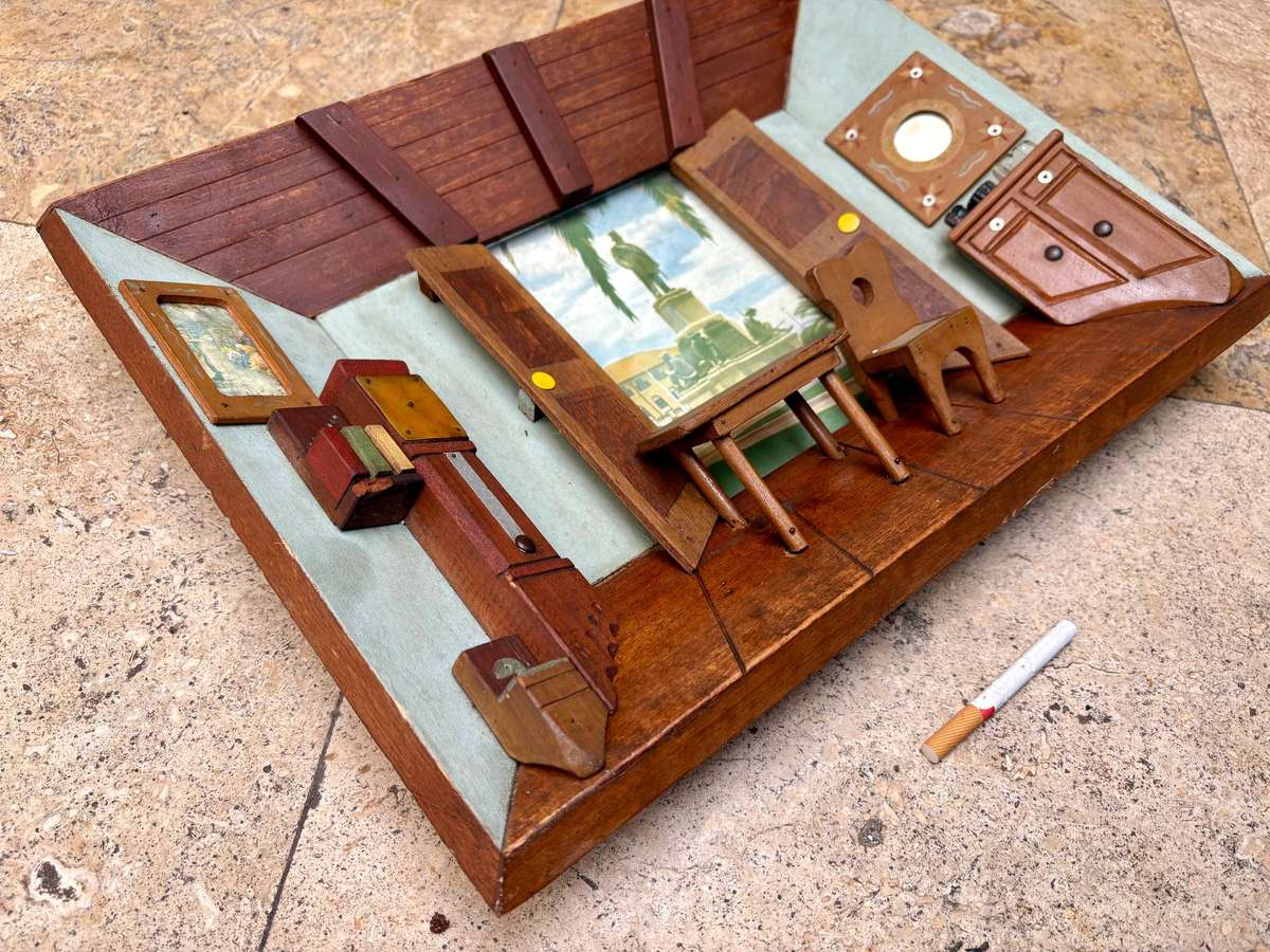 Vintage 3d room diorama wooden shadow box wall mount frame