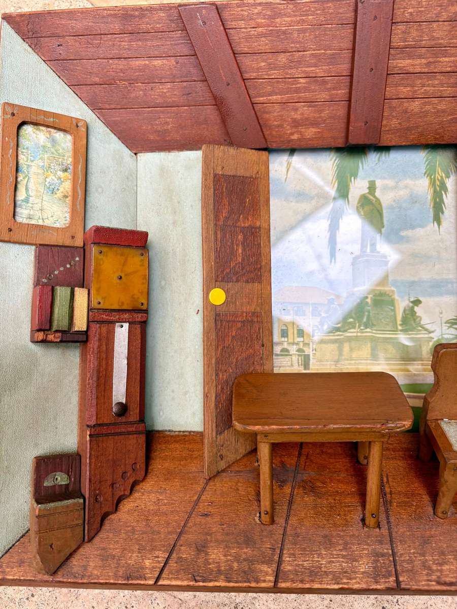 Vintage 3d room diorama wooden shadow box wall mount frame