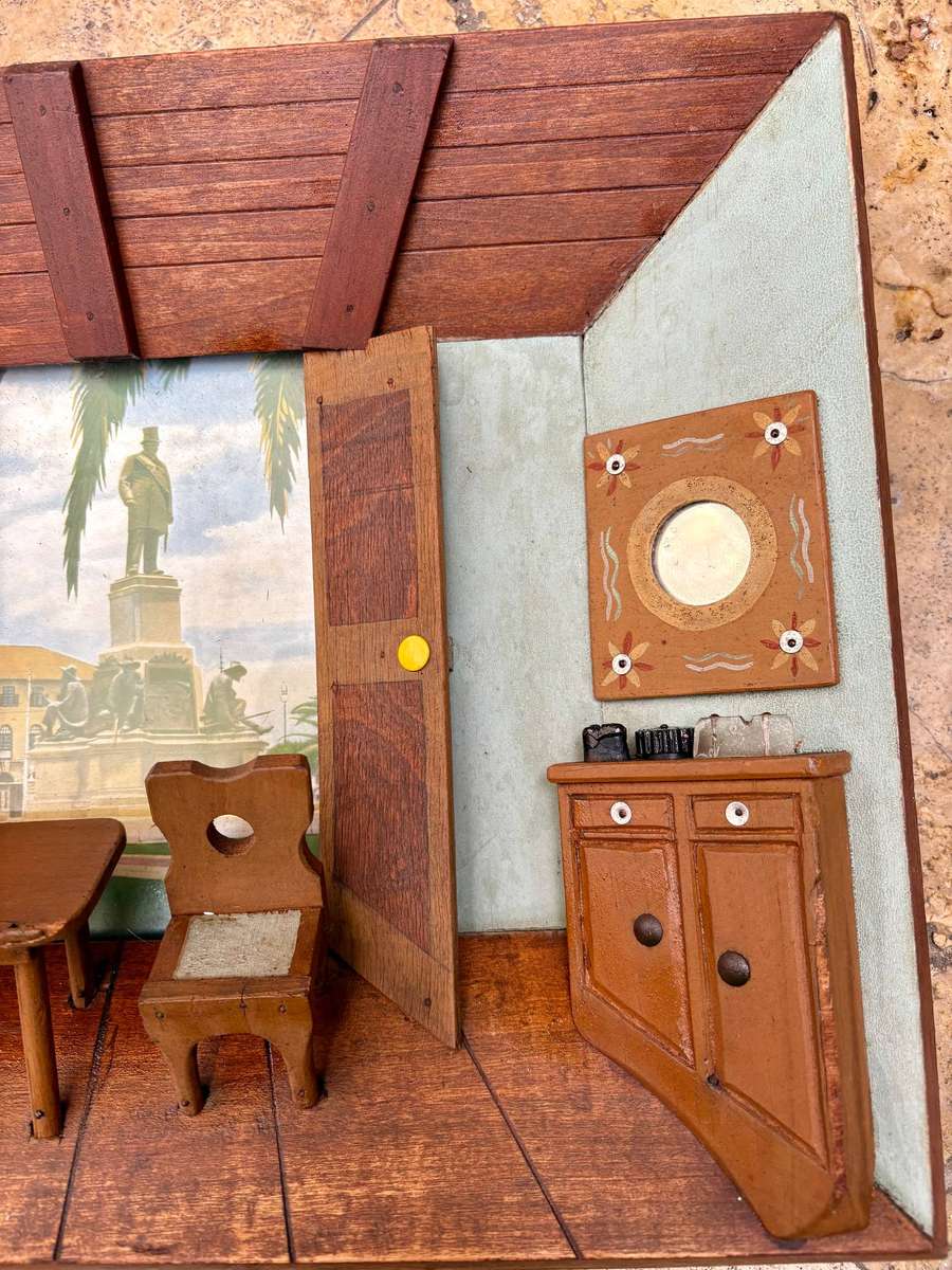 Vintage 3d room diorama wooden shadow box wall mount frame