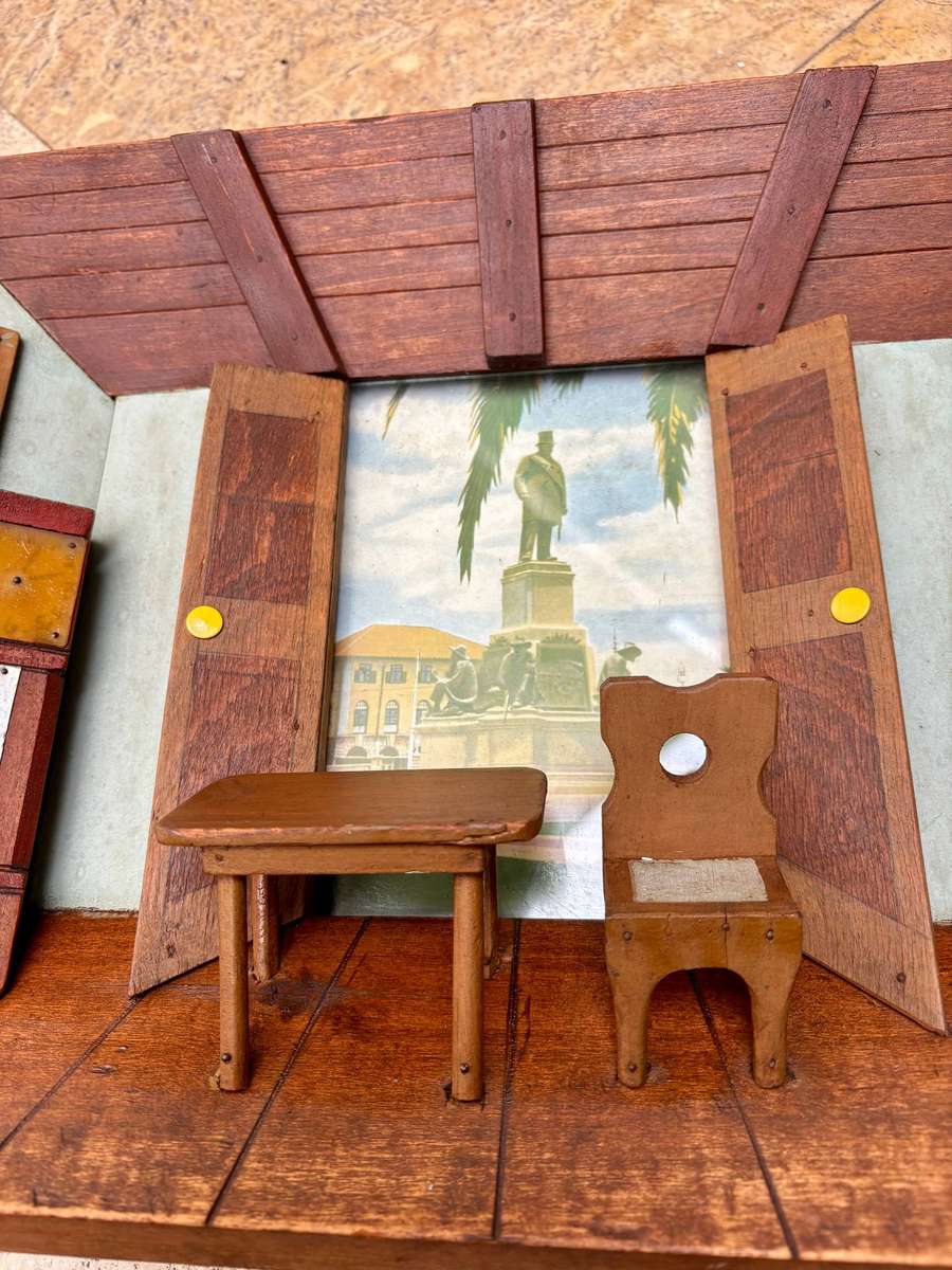 Vintage 3d room diorama wooden shadow box wall mount frame