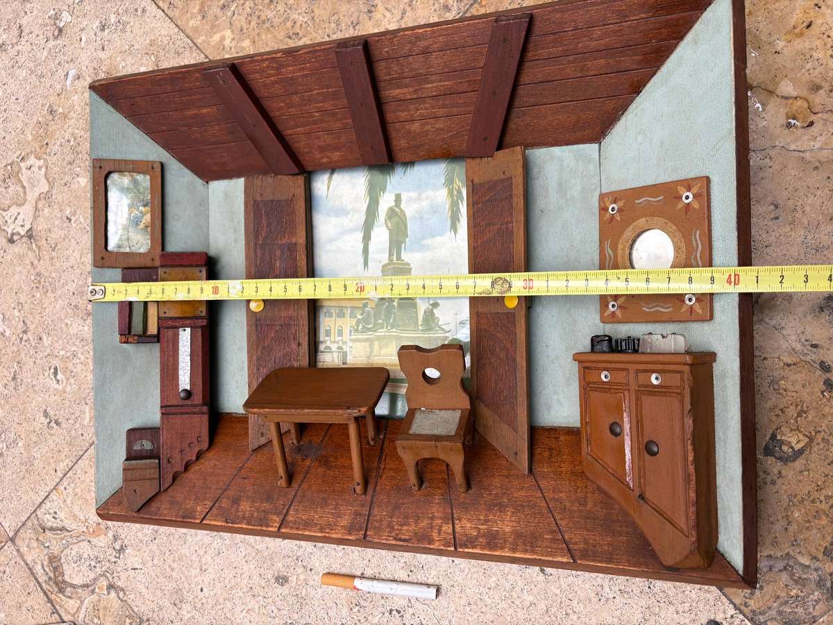 Vintage 3d room diorama wooden shadow box wall mount frame