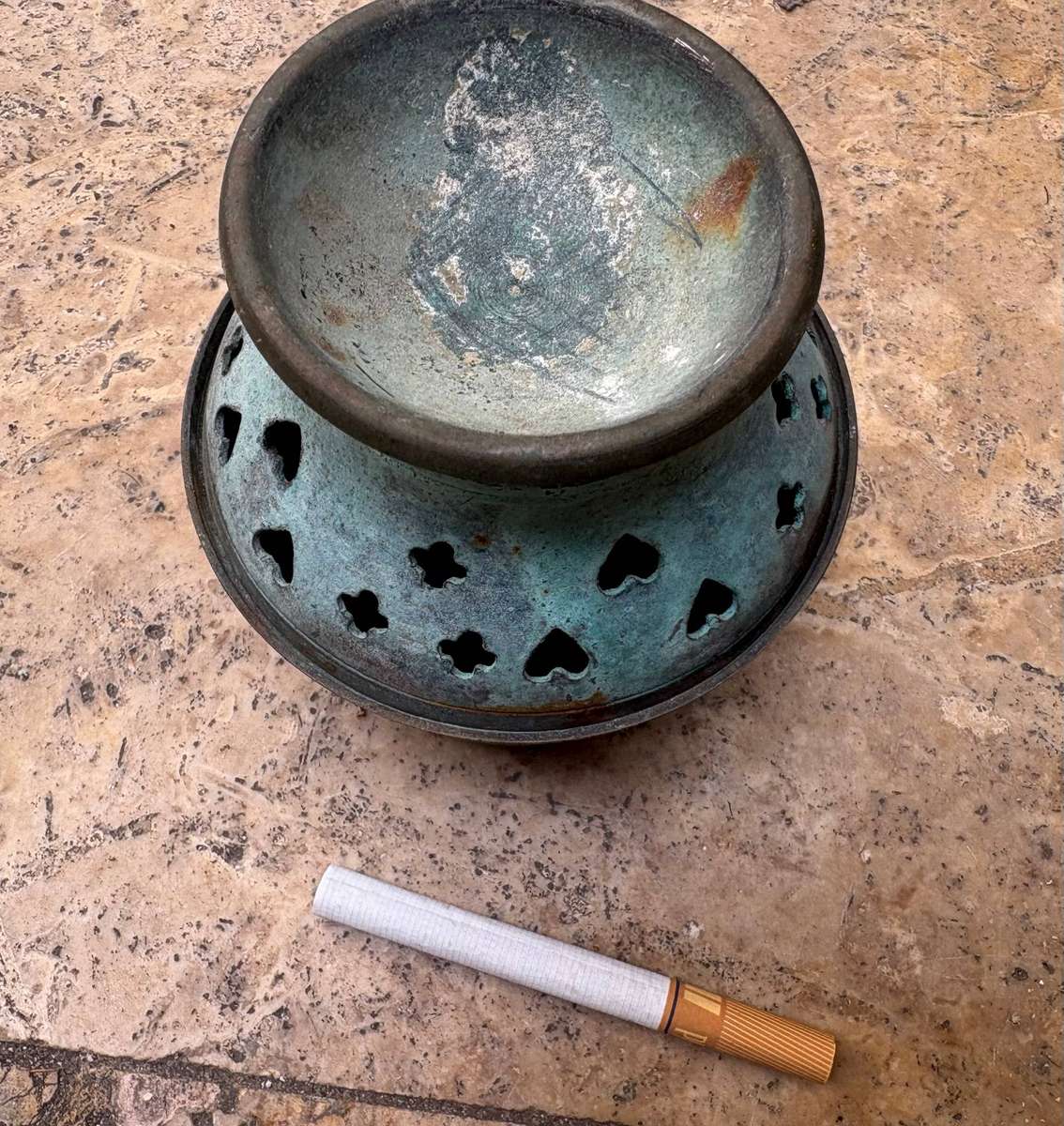 Vintage bronze tea light candle holder oil burner