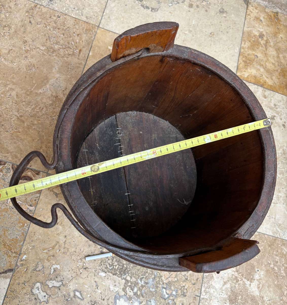 Antique Large Wood Well Bucket Hand Forged Metal Handle Water Pail RARE