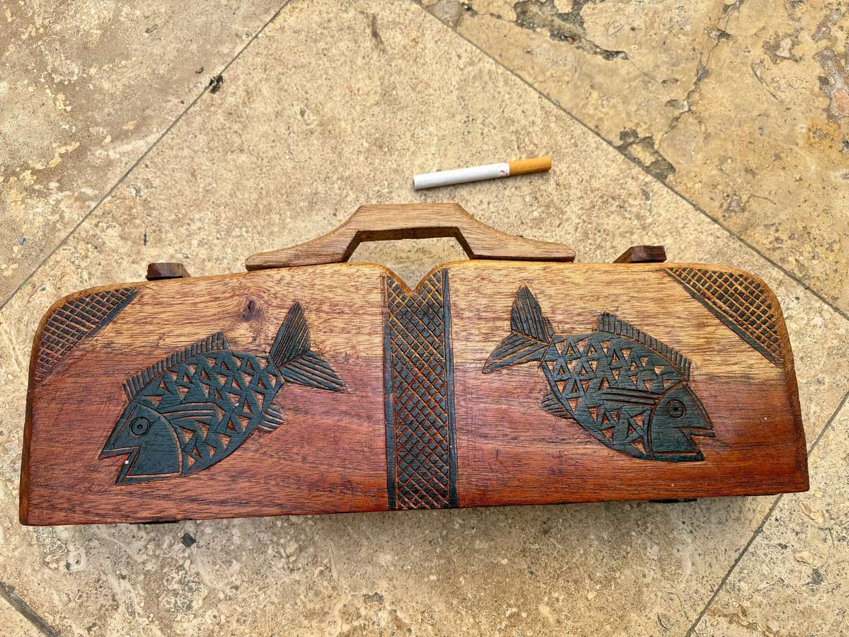 Vintage hand carved wood Mancala Bao African game board