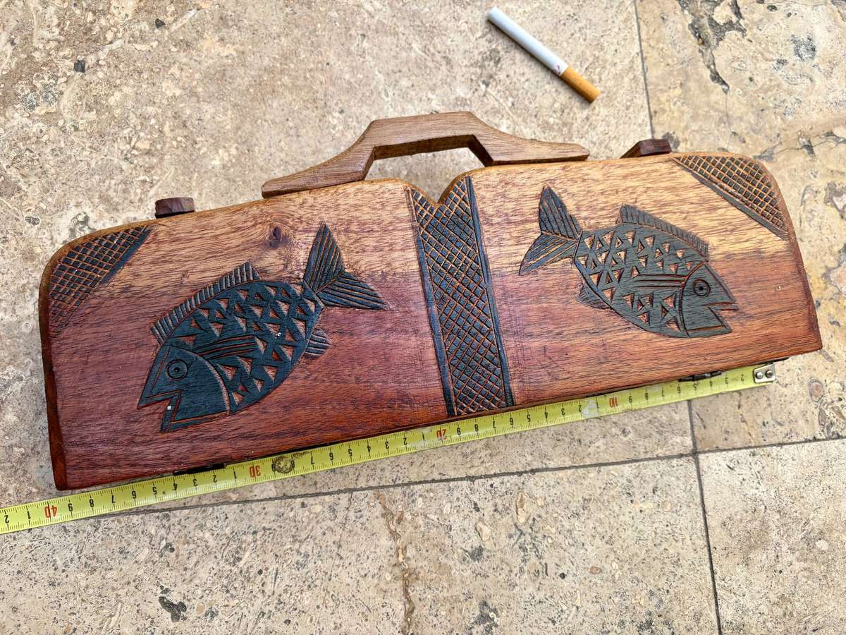 Vintage hand carved wood Mancala Bao African game board