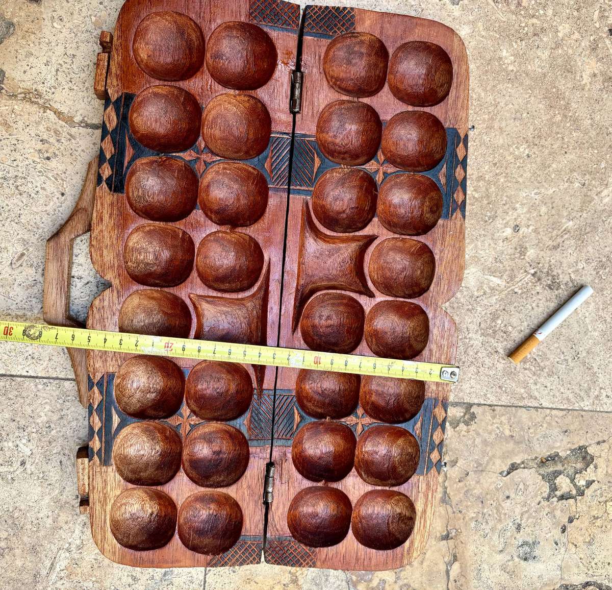 Vintage hand carved wood Mancala Bao African game board