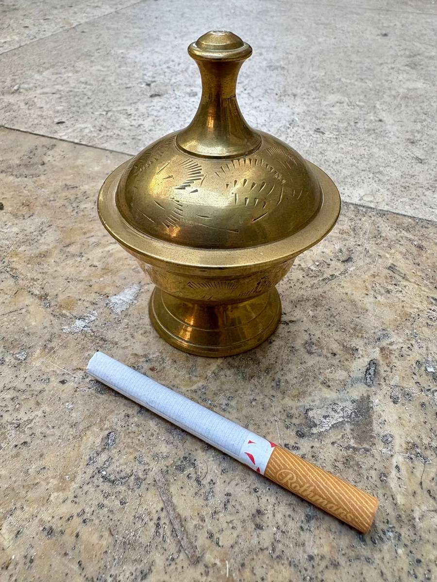 Vintage brass incense burner pot base and lid India