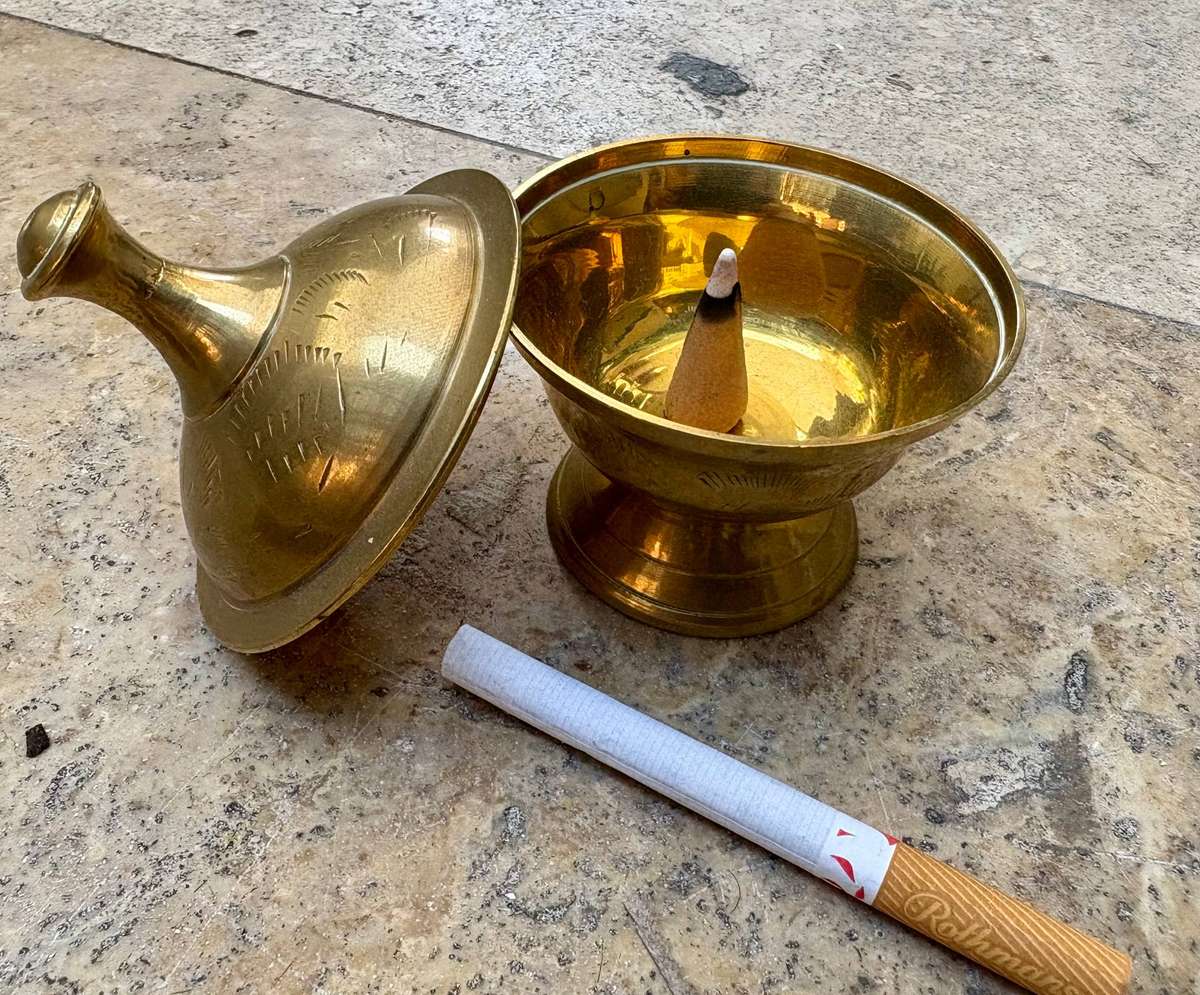 Vintage brass incense burner pot base and lid India