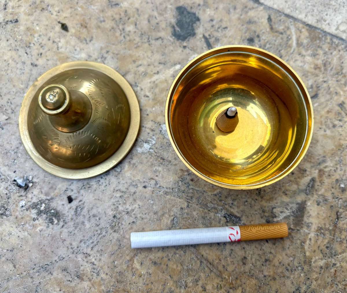 Vintage brass incense burner pot base and lid India