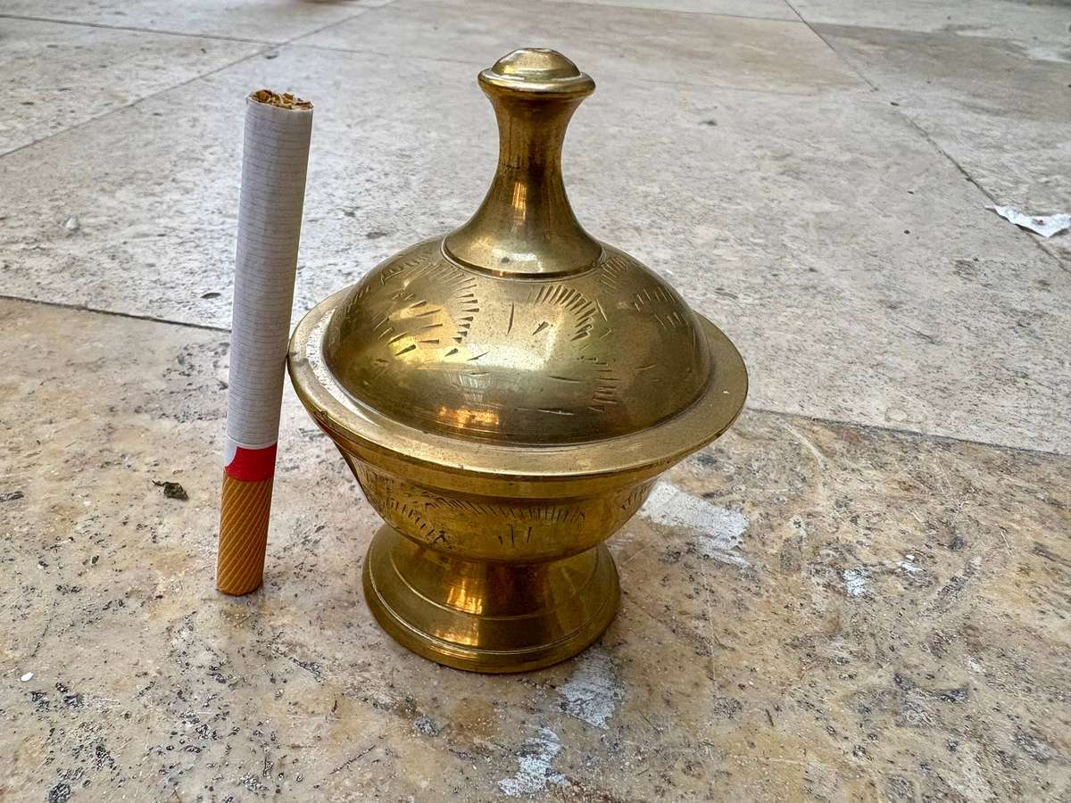 Vintage brass incense burner pot base and lid India