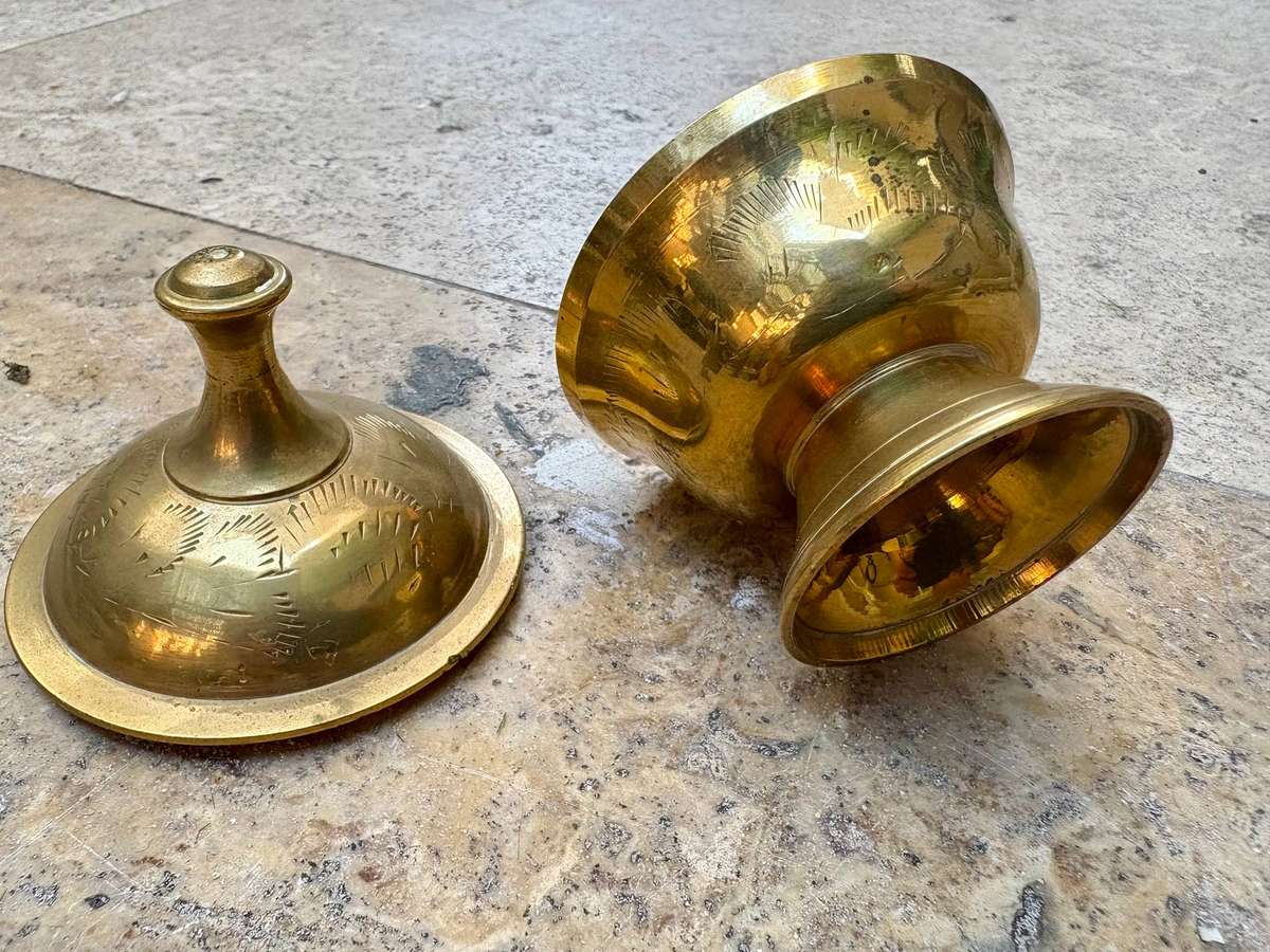 Vintage brass incense burner pot base and lid India