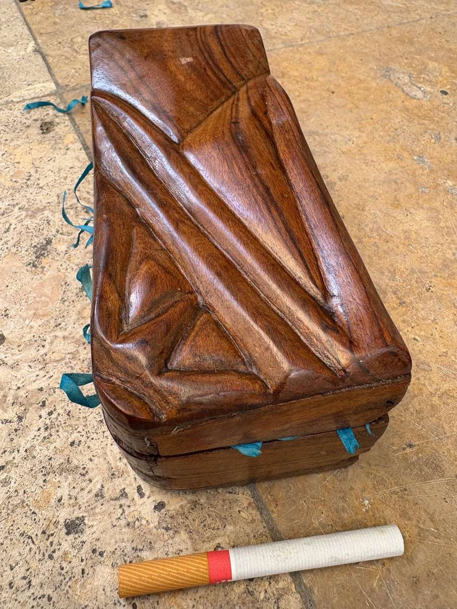 Vintage  LETTER OPENER with eagle claw and agate ball in old wood trinket box