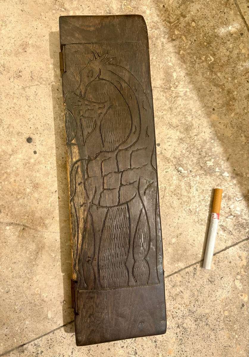 Vintage hand carved wood Mancala Bao African game board Giraffe detail