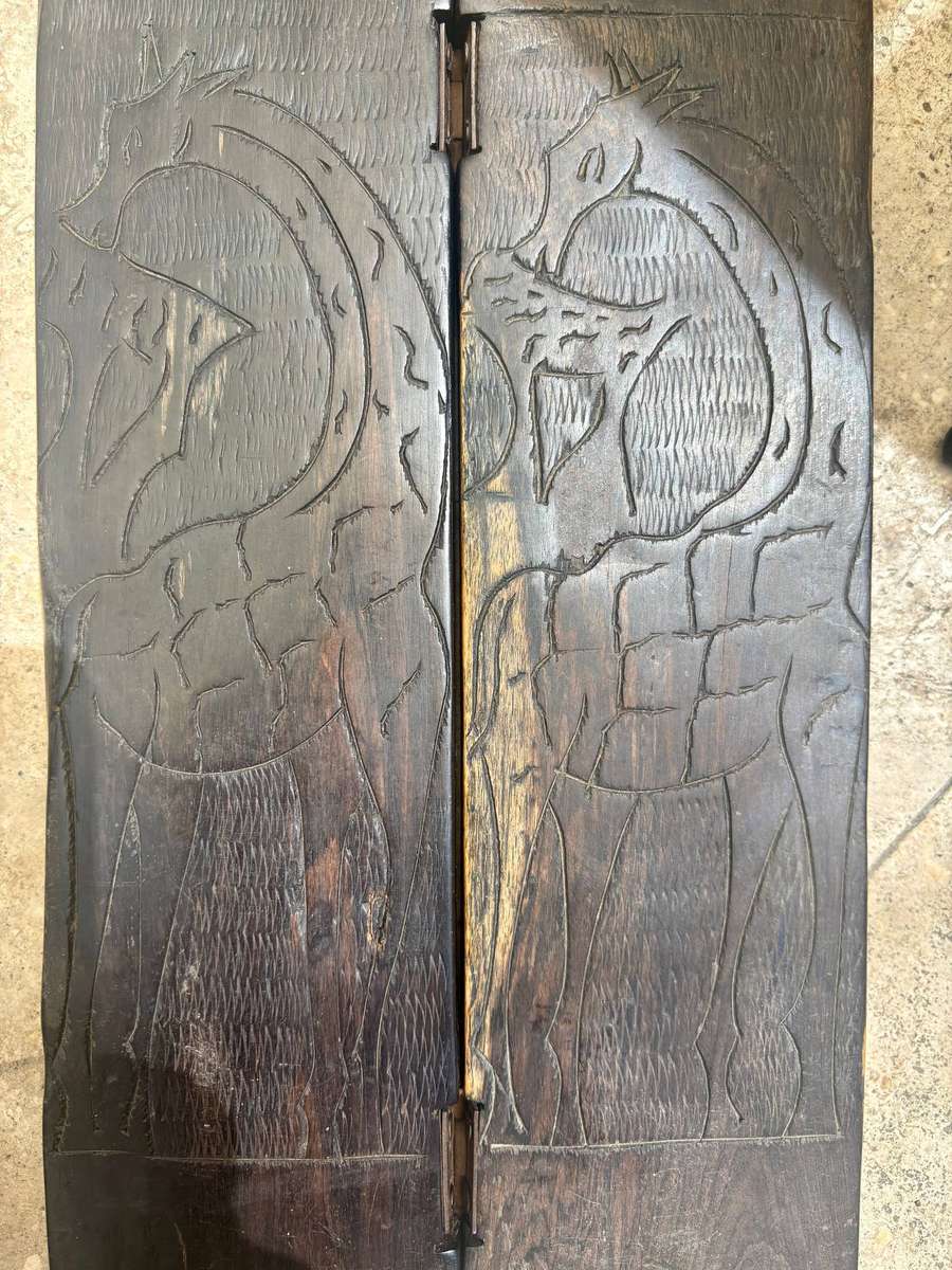 Vintage hand carved wood Mancala Bao African game board Giraffe detail