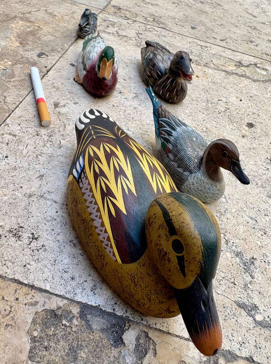Vintage wooden duck with 4 ducklings decoy