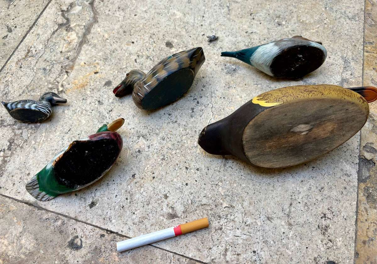 Vintage wooden duck with 4 ducklings decoy