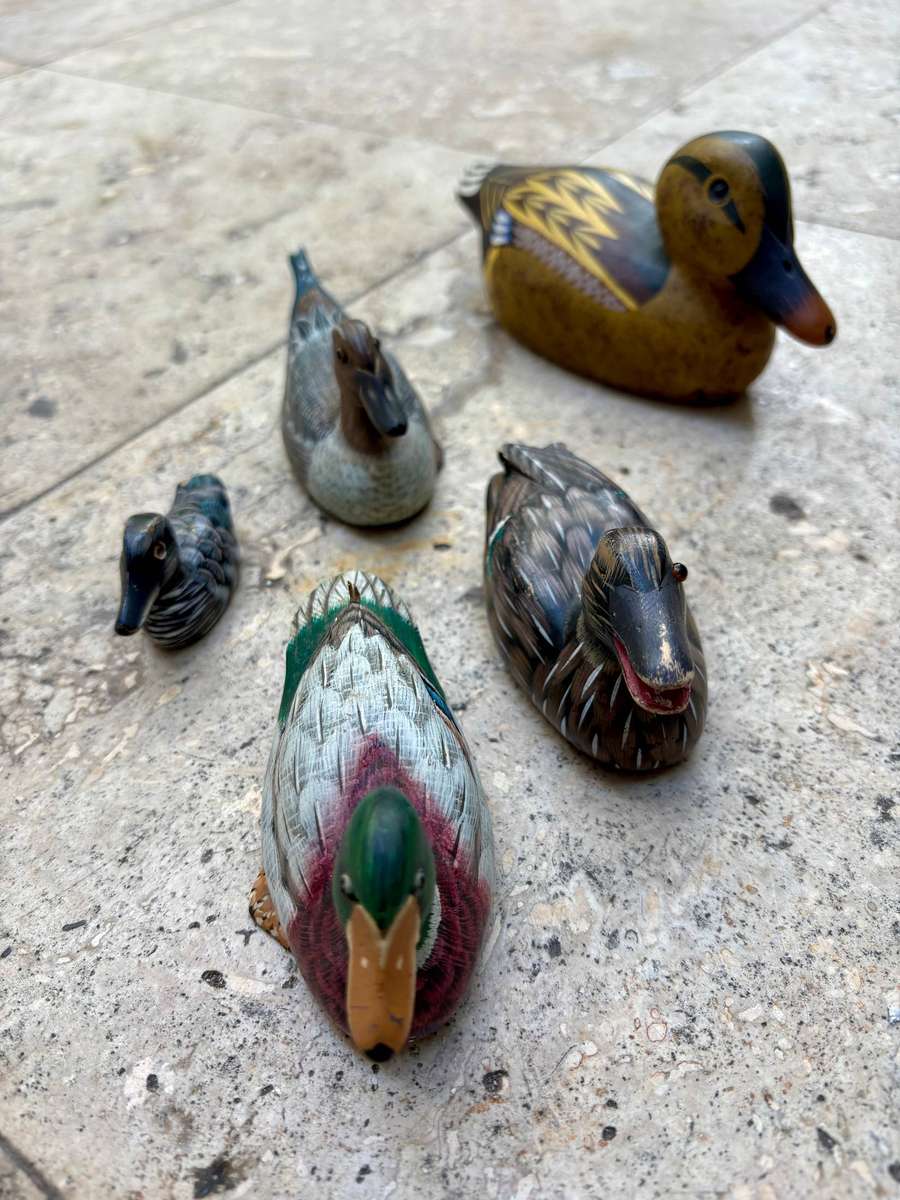 Vintage wooden duck with 4 ducklings decoy