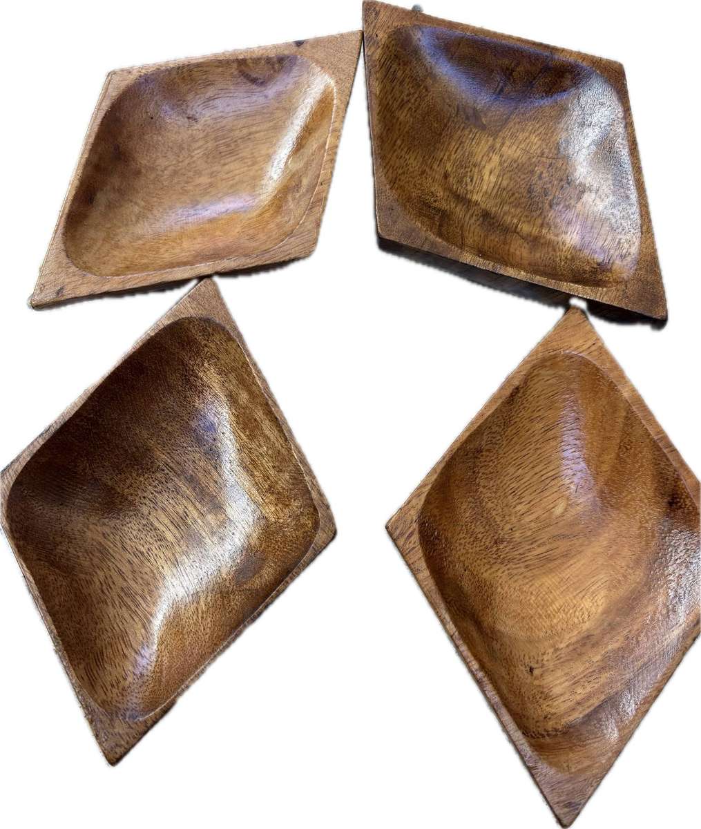 Vintage monkey pod diamond dish lot of 4
