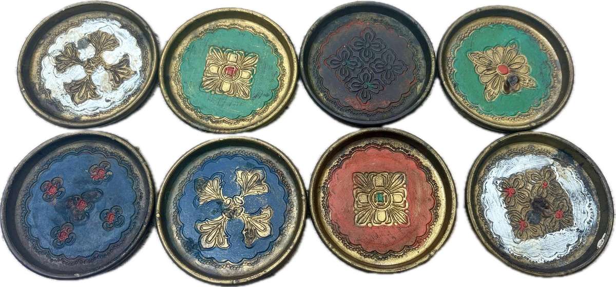 Vintage coaster lot florentine coaster set of  8 hand painted Italy