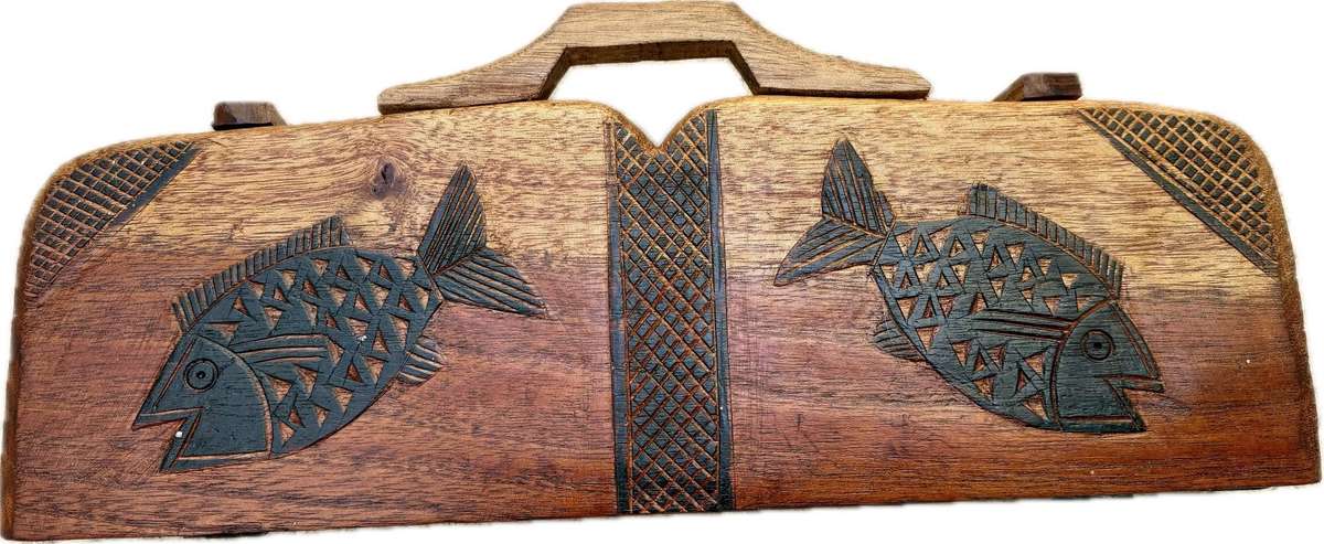 Vintage hand carved wood Mancala Bao African game board