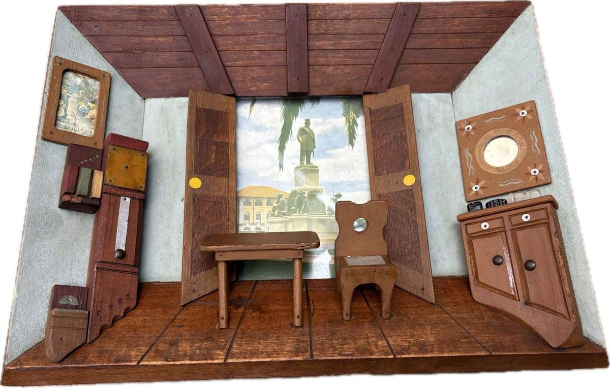 Vintage 3d room diorama wooden shadow box wall mount frame