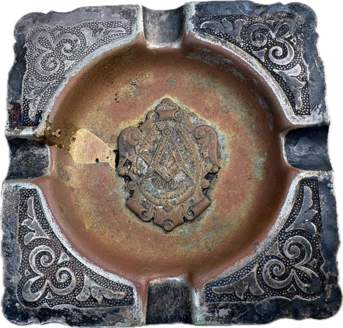 Vintage free mason ashtray silver plated